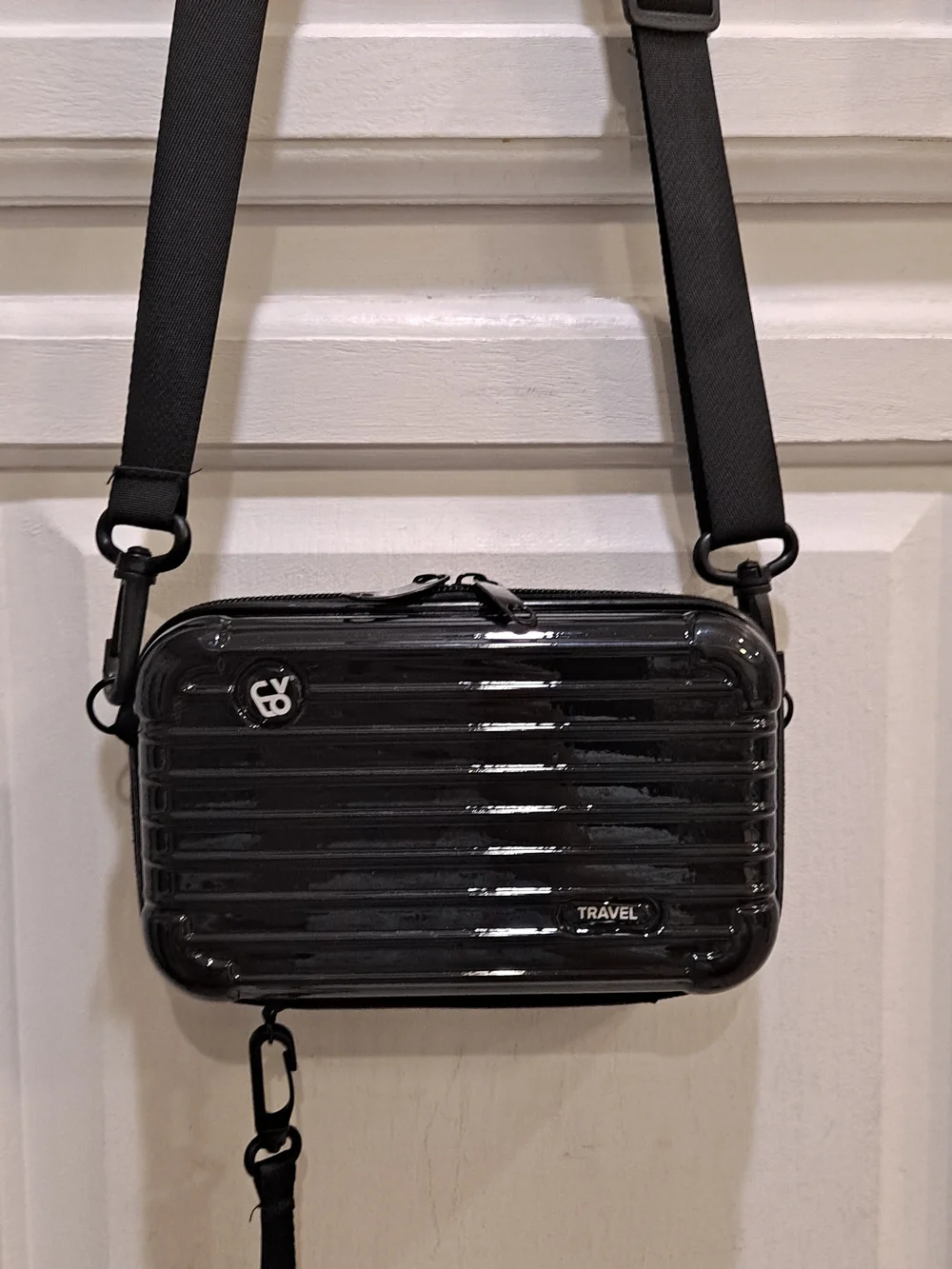 Travel Black Gloss Mini Suitcase  Crossbody Hard-Shell Satchel Messenger Bag